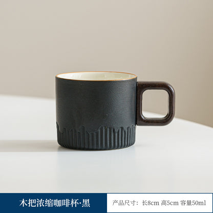 Wooden-handled coffee mug/tea tasting cup, gradient glaze exquisite ceramic small cup gift set wholesale.