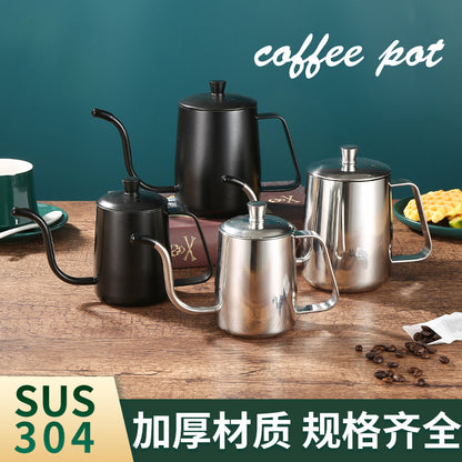 304 stainless steel fine mouth hand brewing pot 600ML with cover thickened mini long mouth fine mouth drip coffee hanging ear pot