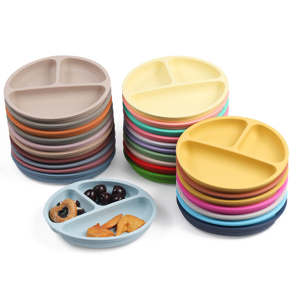 Baby food tray with compartments, baby suction cup, food-grade silicone bowl, tableware set, children's complementary food silicone tray