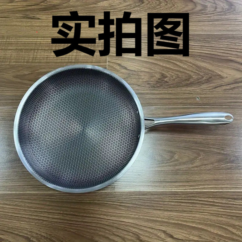 Stainless steel uncoated honeycomb frying pan, non-stick pan, thickened steak pan, source manufacturer.