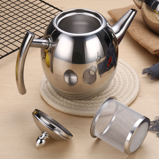Stainless steel teapot, commercial kettle, catering teapot with filter, restaurant and hotel teapot.