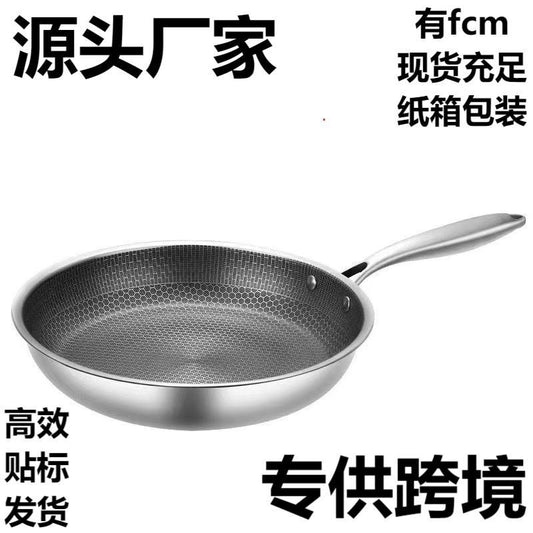 Stainless steel uncoated honeycomb frying pan, non-stick pan, thickened steak pan, source manufacturer.