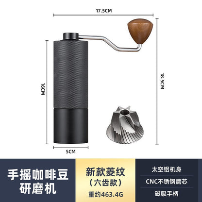 New diamond pattern coffee grinder CNC grinding core extended handle saves time and effort and can be adjusted for coarseness and fineness for home and outdoor use