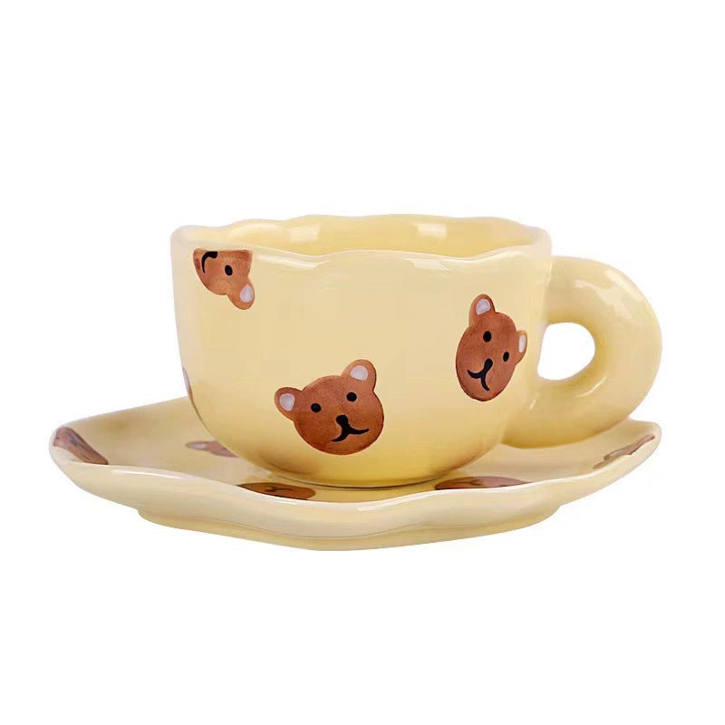 Creative hand-kneaded high temperature resistant ceramic cup ins Korean style small fresh mug breakfast cup milk cup coffee cup saucer
