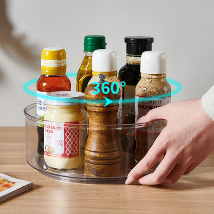 Cross-border transparent storage box plastic rotatable kitchen spice rack tray desktop skin care product storage turntable