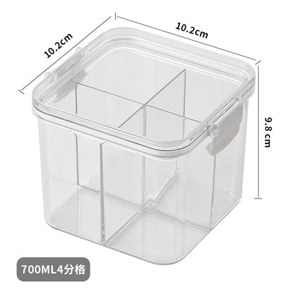 Square flower tea packaging box, 460ml, four-compartment plastic airtight container, food-grade storage box.