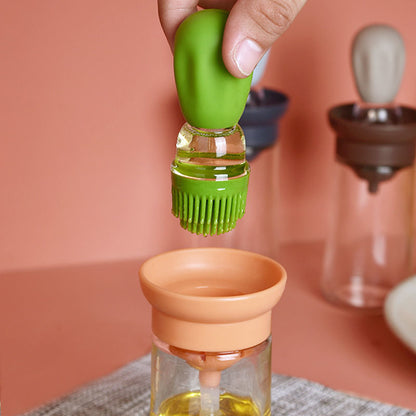 Quantitative oil bottle kitchen silicone brush glass oil bottle creative household baking brush inverted integrated oil suction bottle