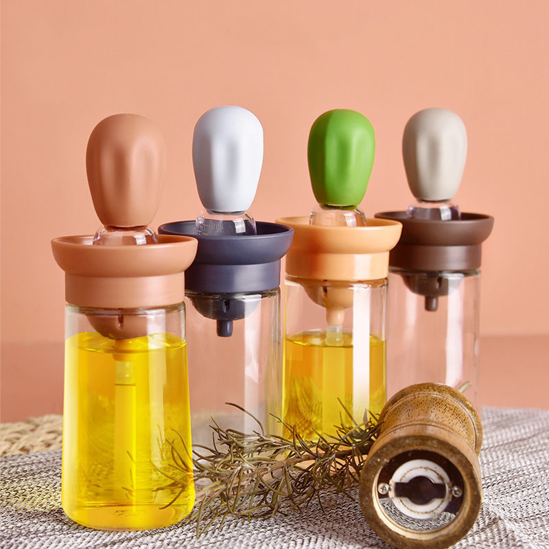 Quantitative oil bottle kitchen silicone brush glass oil bottle creative household baking brush inverted integrated oil suction bottle