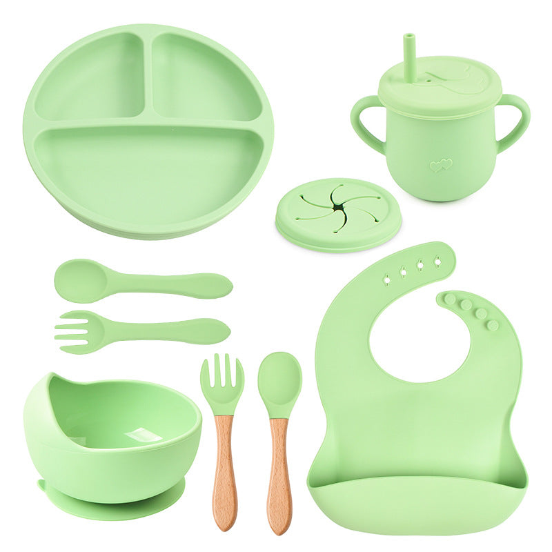 Baby food tray with compartments, baby suction cup, food-grade silicone bowl, tableware set, children's complementary food silicone tray