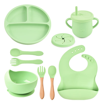 Baby food tray with compartments, baby suction cup, food-grade silicone bowl, tableware set, children's complementary food silicone tray