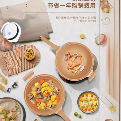 Frying pan household aluminum alloy clay micro pressure cooker non-stick pan multi-function frying and cooking all-in-one uncoated pan