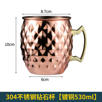 Cross-border hot selling Moscow cup mule cup 304 stainless steel copper-plated hammer point cup bare body cup wine glass cocktail cup