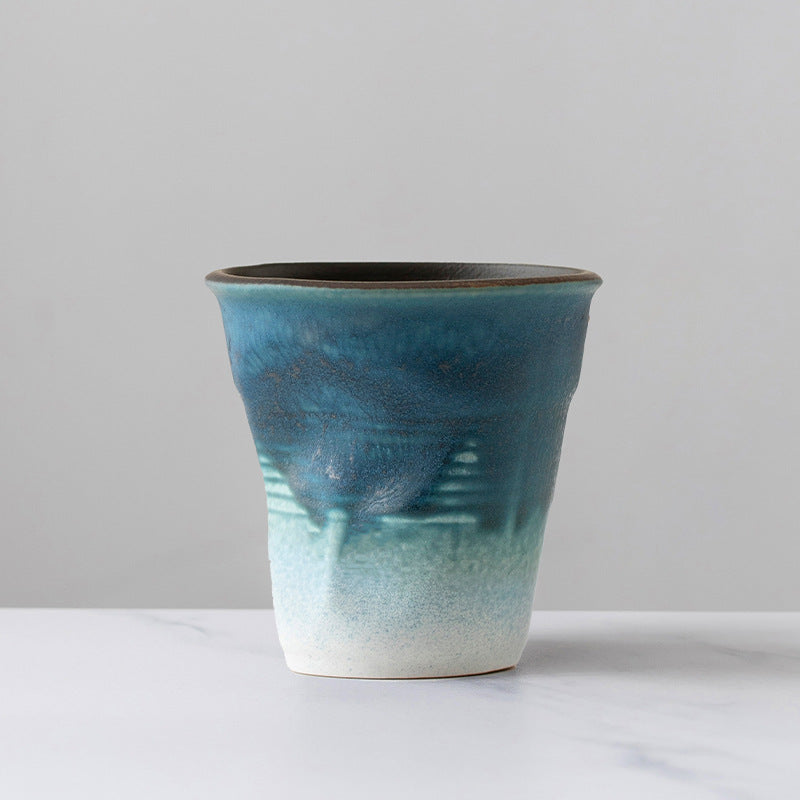 90ml espresso cup cross-border creative retro stoneware hand-kneaded wrinkled cup latte cup medieval ceramic tea cup