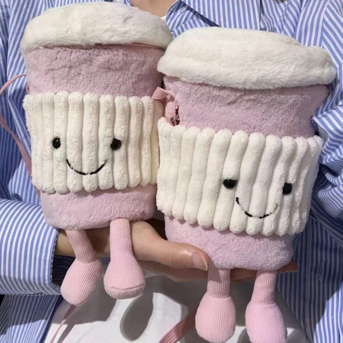 2024 New British Coffee & Milk Tea Bag Crossbody Women's Bag Plush Bag Instagram-worthy Portable Toy Cup Sleeve Bag