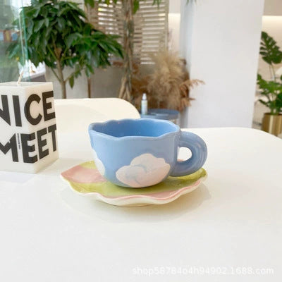 Creative hand-kneaded high temperature resistant ceramic cup ins Korean style small fresh mug breakfast cup milk cup coffee cup saucer