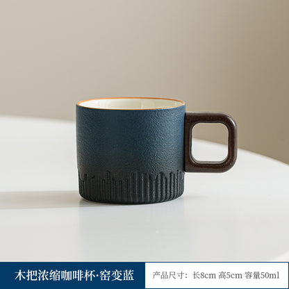 Wooden-handled coffee mug/tea tasting cup, gradient glaze exquisite ceramic small cup gift set wholesale.