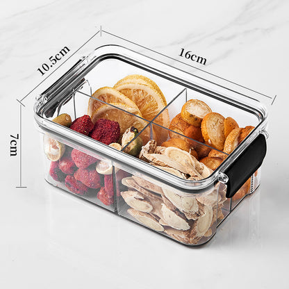 Square flower tea packaging box, 460ml, four-compartment plastic airtight container, food-grade storage box.