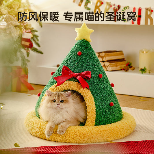 Christmas cat bed, winter warm cat bed, semi-enclosed Christmas dog bed, socks, pet bed, cross-border wholesale.