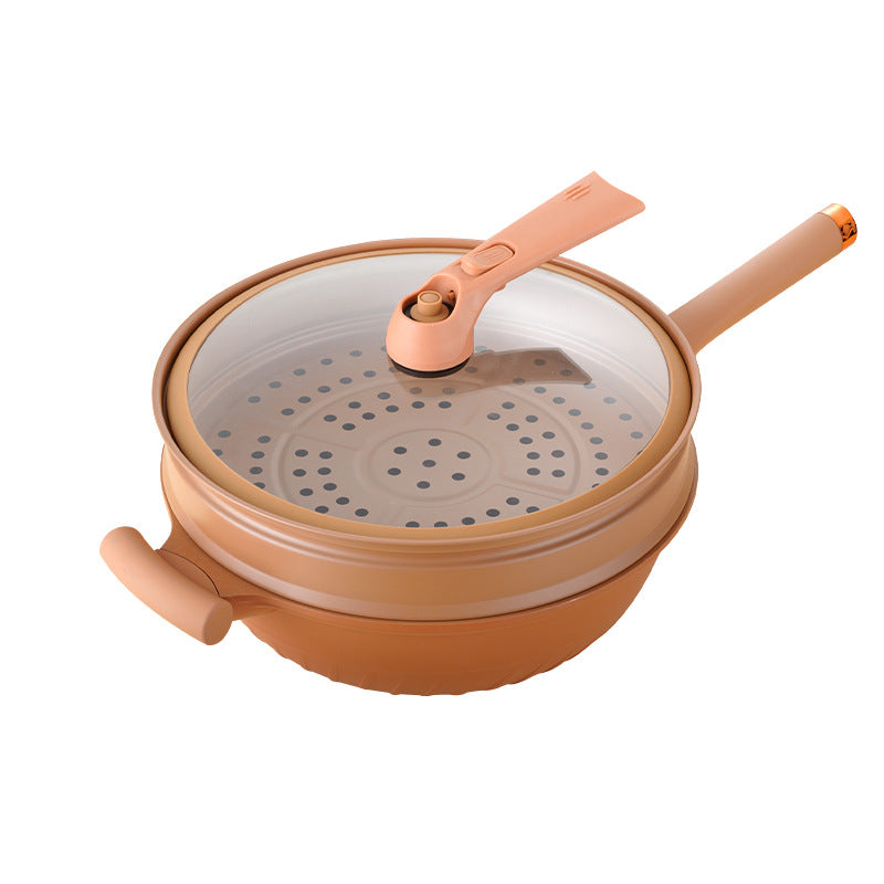 Popular TikTok-style clay pressure cooker with steamer, multi-functional non-stick frying pan, suitable for gas and electric use, directly supplied by the manufacturer.