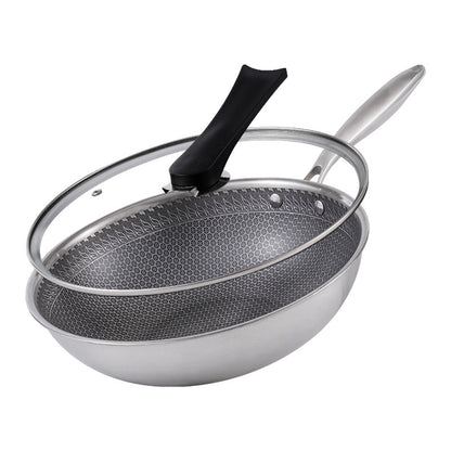 Factory direct supply double-sided honeycomb 316 stainless steel frying pan three-layer steel uncoated non-stick pan low smoke flat bottom pan