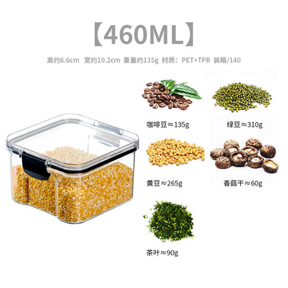 Square flower tea packaging box, 460ml, four-compartment plastic airtight container, food-grade storage box.
