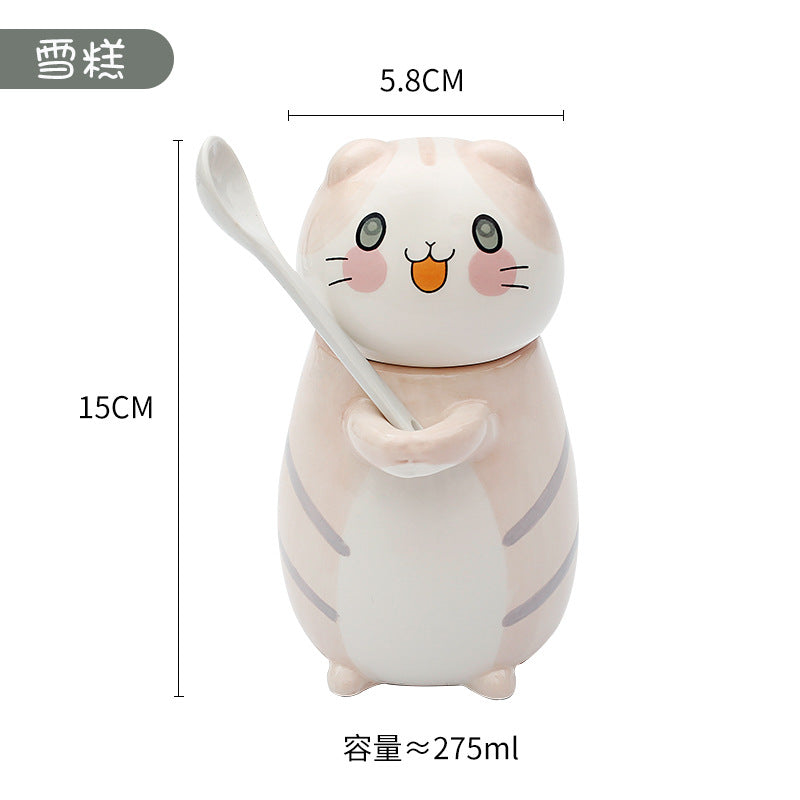 Couple mugs, Japanese cartoon cute cat water cups, ceramic cups for breakfast, milk, coffee, Instagram style, mugs with lids.