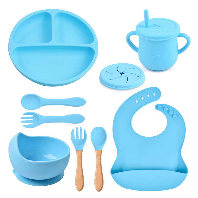 Baby food tray with compartments, baby suction cup, food-grade silicone bowl, tableware set, children's complementary food silicone tray