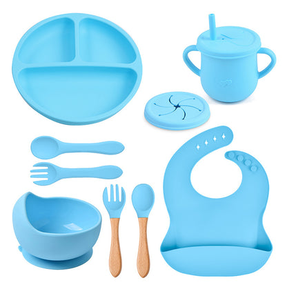 Baby food tray with compartments, baby suction cup, food-grade silicone bowl, tableware set, children's complementary food silicone tray