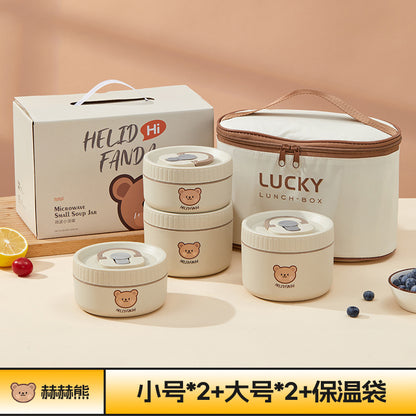 Ceramic food storage bowl gift box, multi-functional sealed bowl, double-boiler stew pot, microwave heating egg steamer bowl