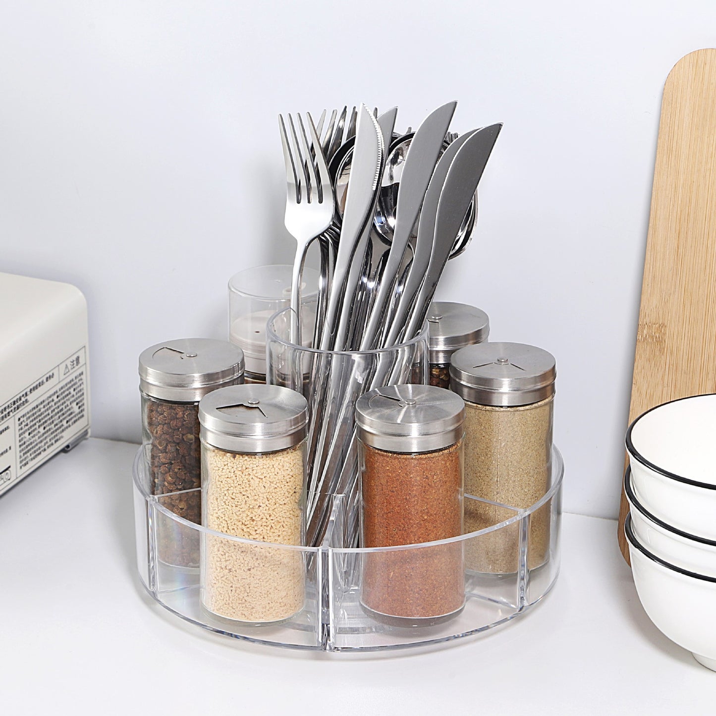 Cross-border transparent storage box plastic rotatable kitchen spice rack tray desktop skin care product storage turntable