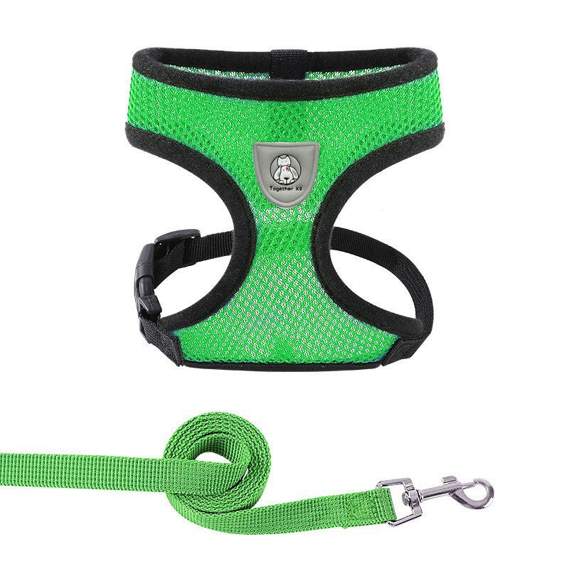 New vest-style pet leash nylon mesh dog harness set, reflective for dogs, available for wholesale.
