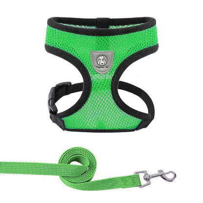 New vest-style pet leash nylon mesh dog harness set, reflective for dogs, available for wholesale.