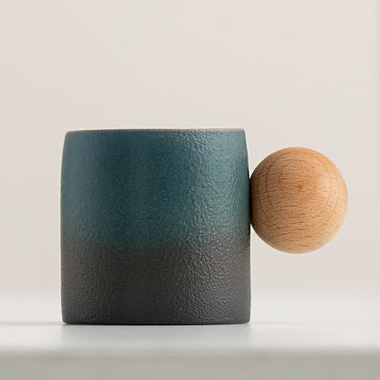 Wooden-handled coffee mug/tea tasting cup, gradient glaze exquisite ceramic small cup gift set wholesale.