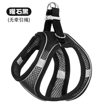 New vest-style pet leash nylon mesh dog harness set, reflective for dogs, available for wholesale.