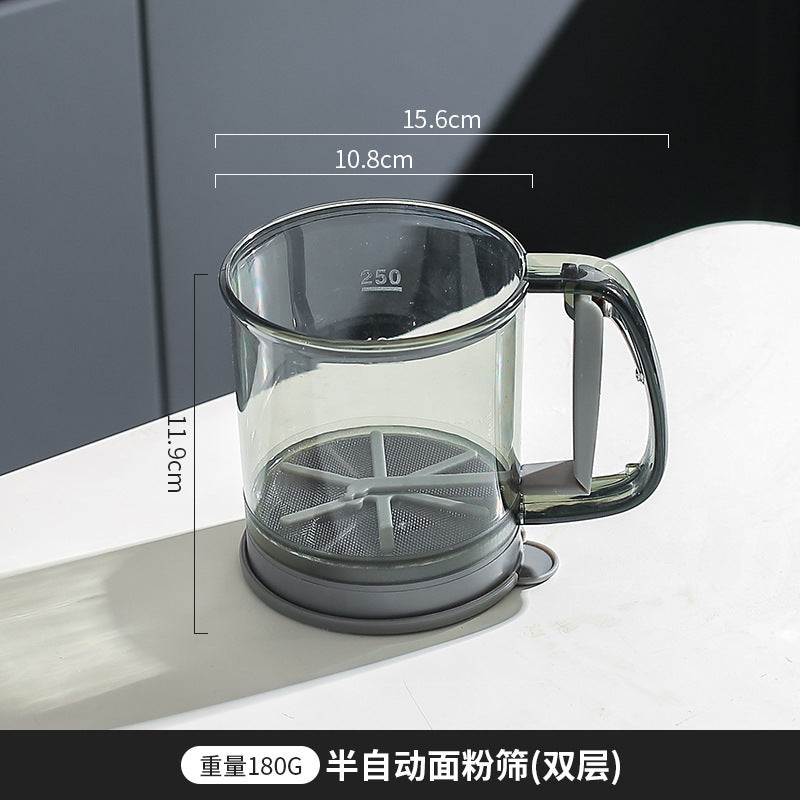 Flour sieve handheld semi-automatic flour filtering artifact baking special sieve home kitchen ultra-fine filter cup net
