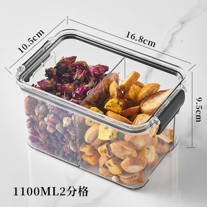Square flower tea packaging box, 460ml, four-compartment plastic airtight container, food-grade storage box.