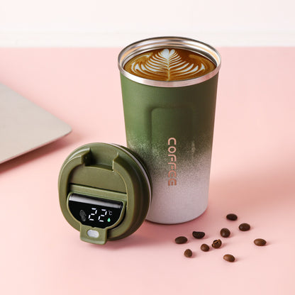 Simple style pure color 304 stainless steel thermos cup intelligent display temperature coffee cup car portable wholesale logo