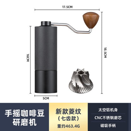 New diamond pattern coffee grinder CNC grinding core extended handle saves time and effort and can be adjusted for coarseness and fineness for home and outdoor use