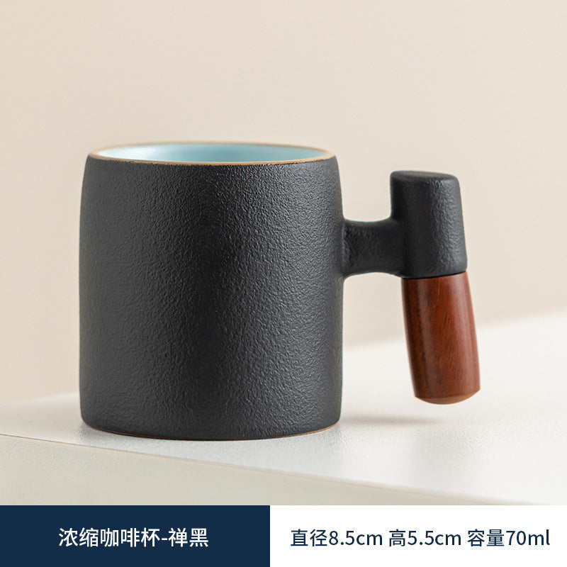 Wooden-handled coffee mug/tea tasting cup, gradient glaze exquisite ceramic small cup gift set wholesale.