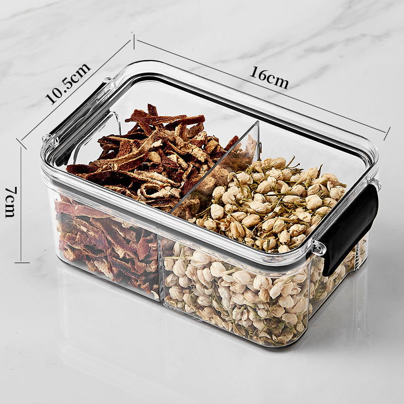 Square flower tea packaging box, 460ml, four-compartment plastic airtight container, food-grade storage box.