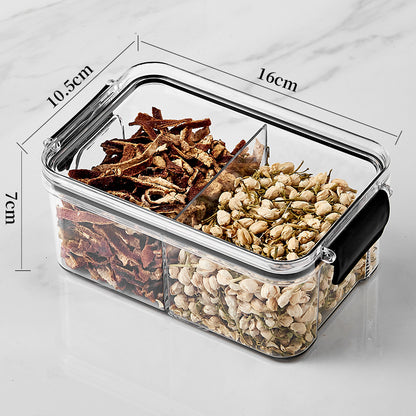 Square flower tea packaging box, 460ml, four-compartment plastic airtight container, food-grade storage box.