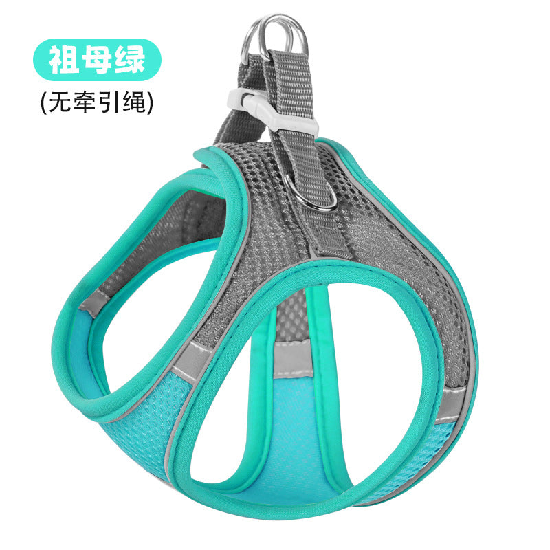 New vest-style pet leash nylon mesh dog harness set, reflective for dogs, available for wholesale.