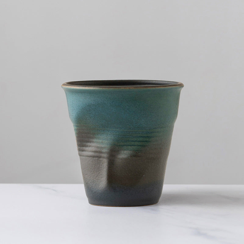 90ml espresso cup cross-border creative retro stoneware hand-kneaded wrinkled cup latte cup medieval ceramic tea cup