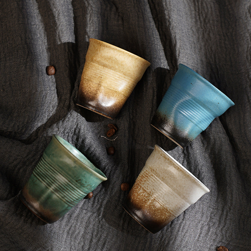 90ml espresso cup cross-border creative retro stoneware hand-kneaded wrinkled cup latte cup medieval ceramic tea cup