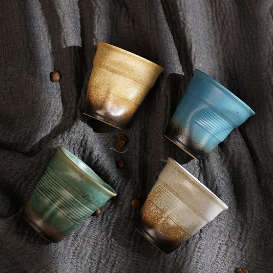 90ml espresso cup cross-border creative retro stoneware hand-kneaded wrinkled cup latte cup medieval ceramic tea cup