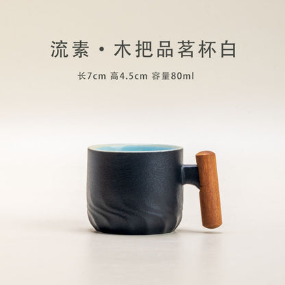 Wooden-handled coffee mug/tea tasting cup, gradient glaze exquisite ceramic small cup gift set wholesale.