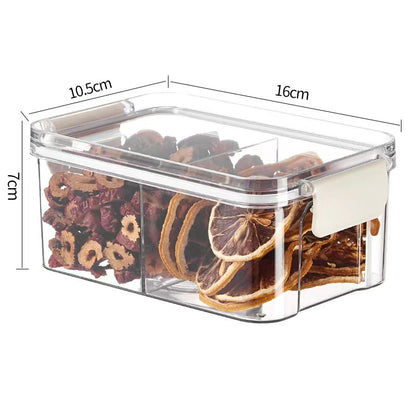 Square flower tea packaging box, 460ml, four-compartment plastic airtight container, food-grade storage box.