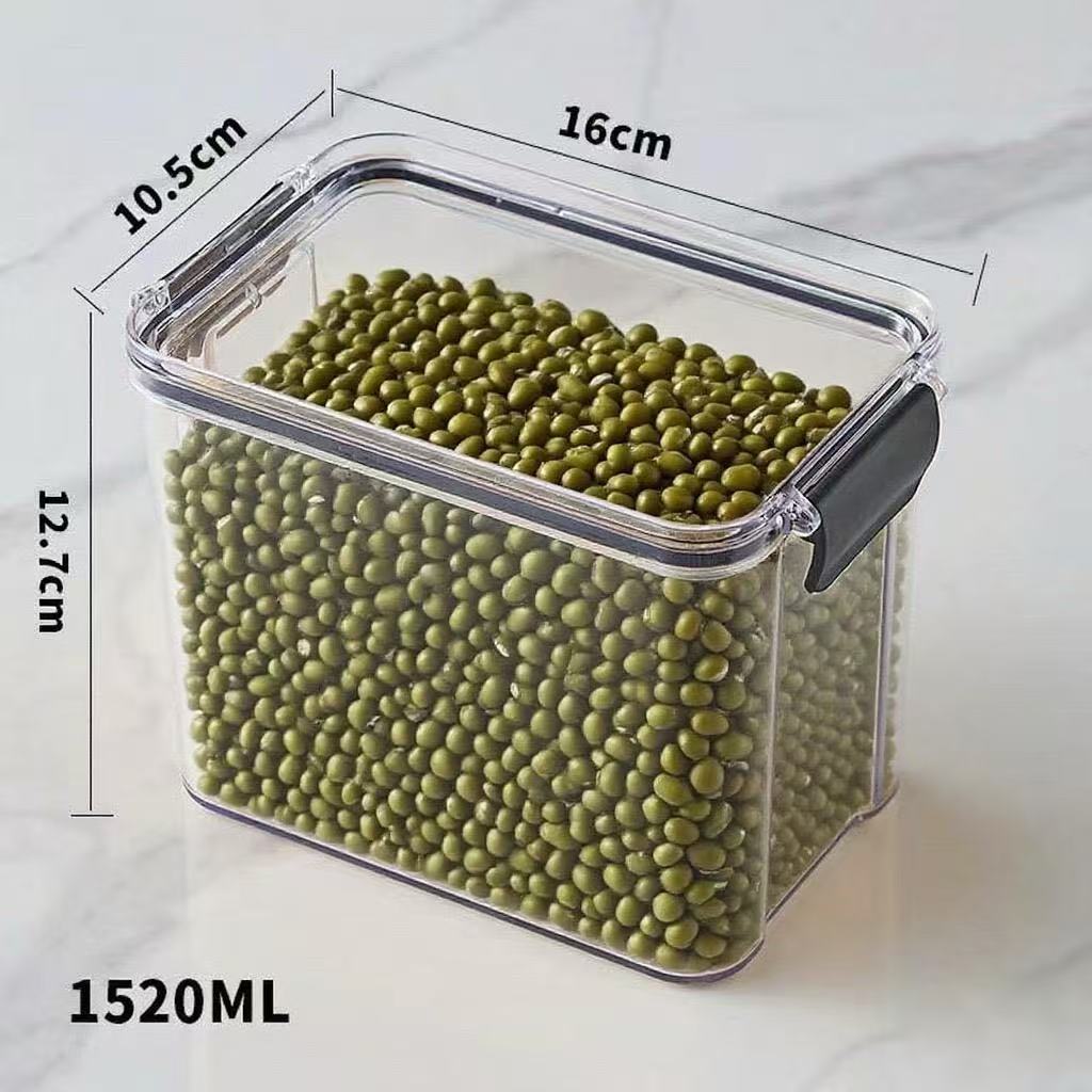 Square flower tea packaging box, 460ml, four-compartment plastic airtight container, food-grade storage box.