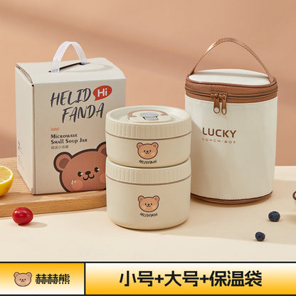 Ceramic food storage bowl gift box, multi-functional sealed bowl, double-boiler stew pot, microwave heating egg steamer bowl