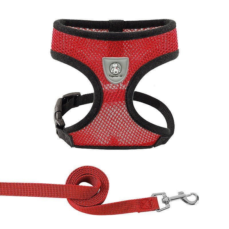 New vest-style pet leash nylon mesh dog harness set, reflective for dogs, available for wholesale.